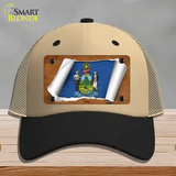 Maine Flag Scroll Novelty License Plate Hat Mesh / Khaki|Black