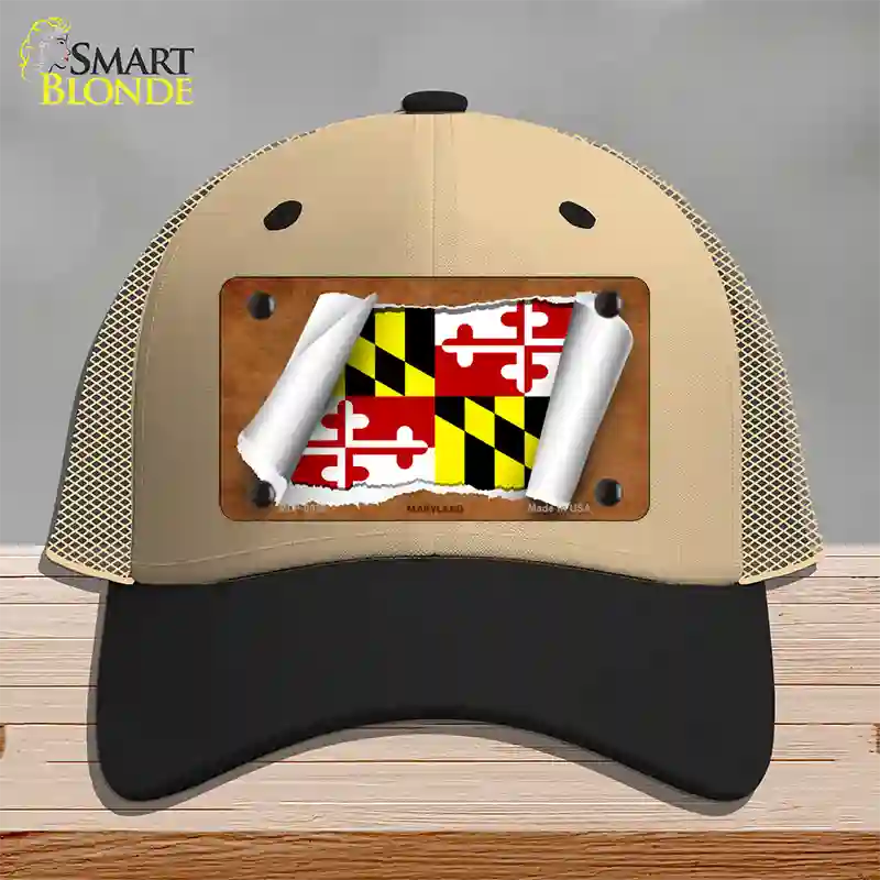 Maryland Flag Scroll Novelty License Plate Hat Mesh / Khaki|Black