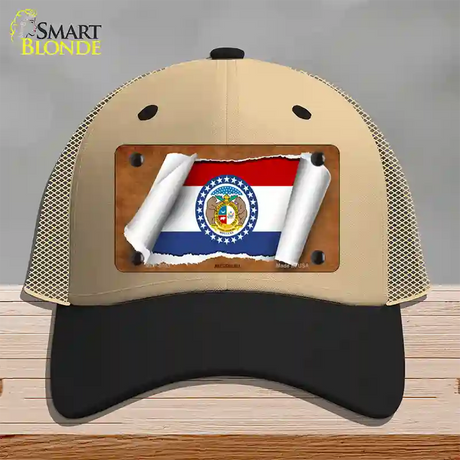 Missouri Flag Scroll Novelty License Plate Hat Mesh / Khaki|Black