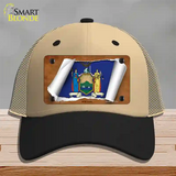 New York Flag Scroll Novelty License Plate Hat Mesh / Khaki|Black