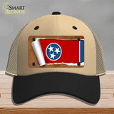 Tennessee Flag Scroll Novelty License Plate Hat Mesh / Khaki|Black