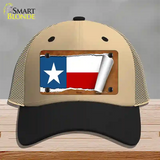 Texas Flag Scroll Novelty License Plate Hat Mesh / Khaki|Black