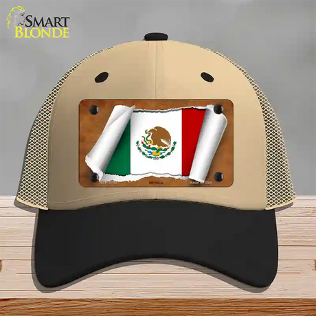 Mexico Flag Scroll Novelty License Plate Hat Mesh / Khaki|Black