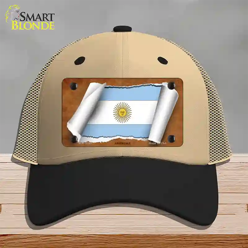 Argentina Flag Scroll Novelty License Plate Hat Mesh / Khaki|Black