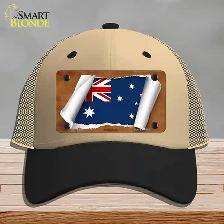 Australia Flag Scroll Novelty License Plate Hat Mesh / Khaki|Black