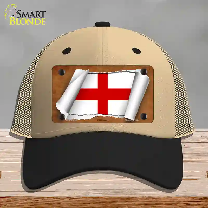 England Flag Scroll Novelty License Plate Hat Mesh / Khaki|Black