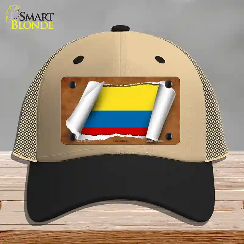 Colombia Flag Scroll Novelty License Plate Hat Mesh / Khaki|Black