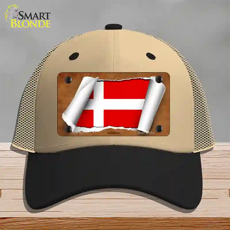 Denmark Flag Scroll Novelty License Plate Hat Mesh / Khaki|Black