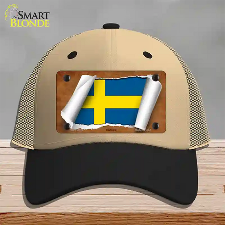 Sweden Flag Scroll Novelty License Plate Hat Mesh / Khaki|Black