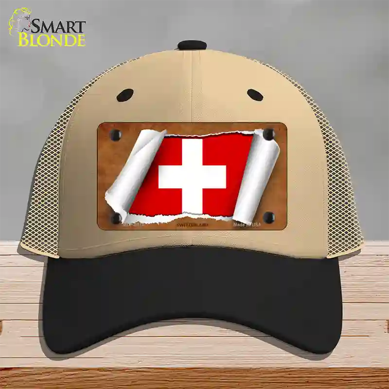 Switzerland Flag Scroll Novelty License Plate Hat Mesh / Khaki|Black