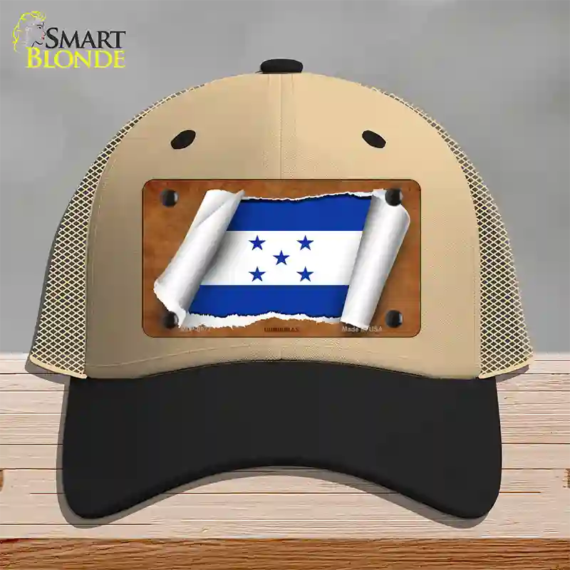 Honduras Flag Scroll Novelty License Plate Hat Mesh / Khaki|Black