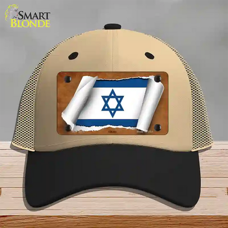 Israel Flag Scroll Novelty License Plate Hat Mesh / Khaki|Black