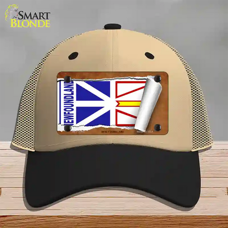 Newfoundland Flag Scroll Novelty License Plate Hat Mesh / Khaki|Black