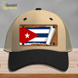 Cuba Flag Scroll Novelty License Plate Hat Mesh / Khaki|Black