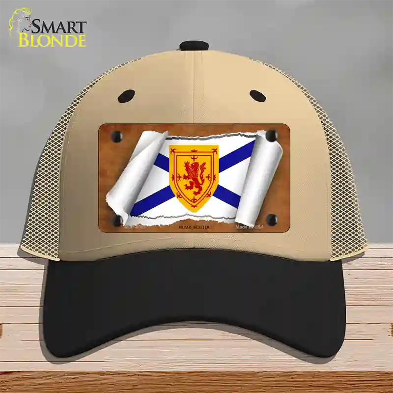 Nova Scotia Flag Scroll Novelty License Plate Hat Mesh / Khaki|Black