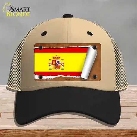 Spain Flag Scroll Novelty License Plate Hat Mesh / Khaki|Black