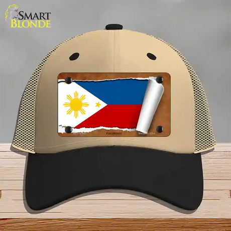 Philippines Flag Scroll Novelty License Plate Hat Mesh / Khaki|Black