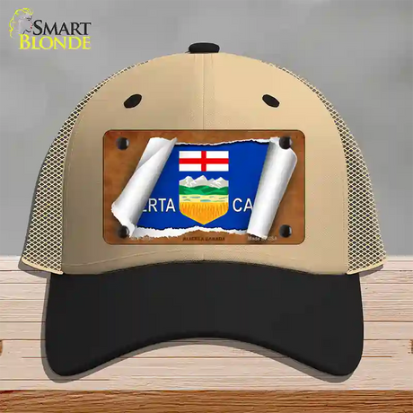 Alberta Canada Flag Scroll Novelty License Plate Hat Mesh / Khaki|Black