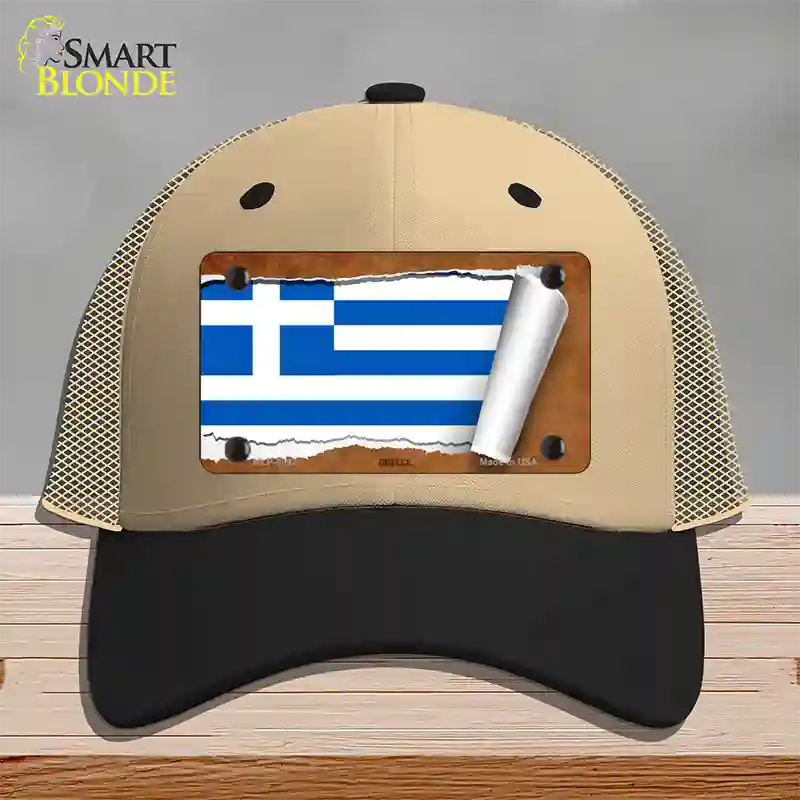 Greece Flag Scroll Novelty License Plate Hat Mesh / Khaki|Black