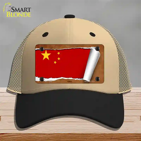 China Flag Scroll Novelty License Plate Hat Mesh / Khaki|Black