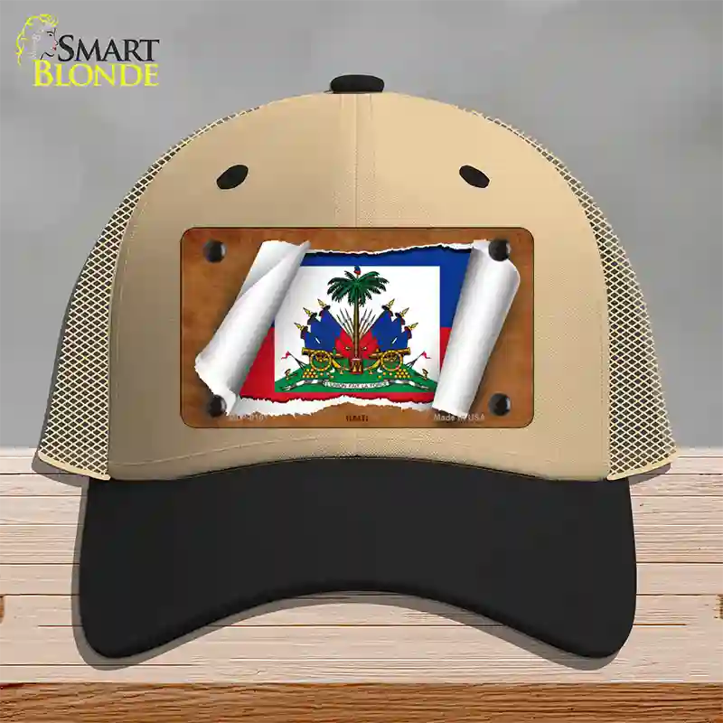 Haiti Flag Scroll Novelty License Plate Hat Mesh / Khaki|Black