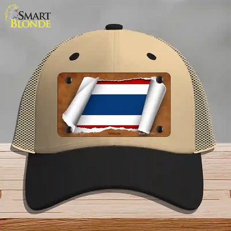 Thailand Flag Scroll Novelty License Plate Hat Mesh / Khaki|Black