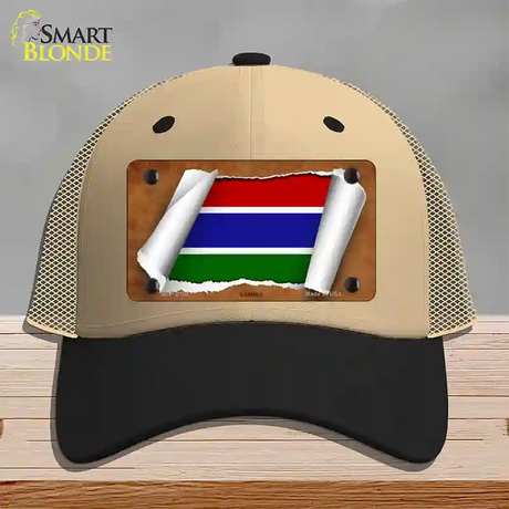 Gambia Flag Scroll Novelty License Plate Hat Mesh / Khaki|Black