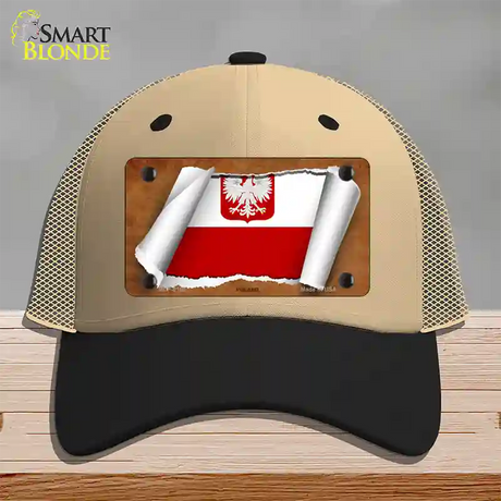 Poland/Eagle Flag Scroll Novelty License Plate Hat Mesh / Khaki|Black