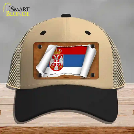 Serbia/Eagle Flag Scroll Novelty License Plate Hat Mesh / Khaki|Black