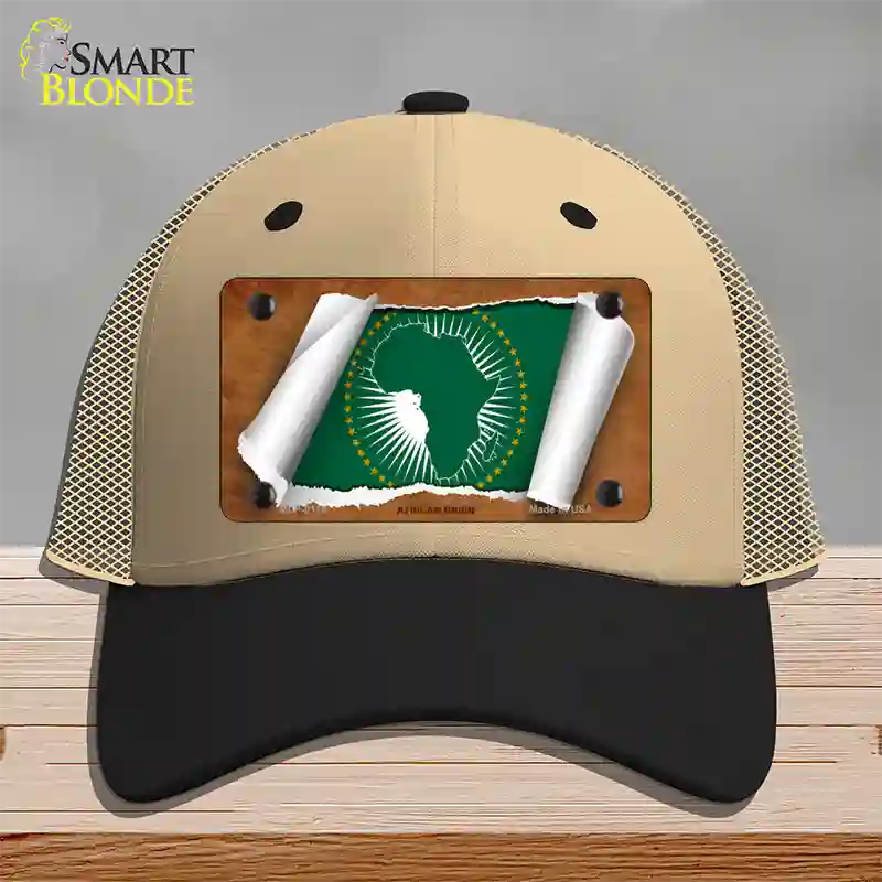 African Union Flag Scroll Novelty License Plate Hat Mesh / Khaki|Black