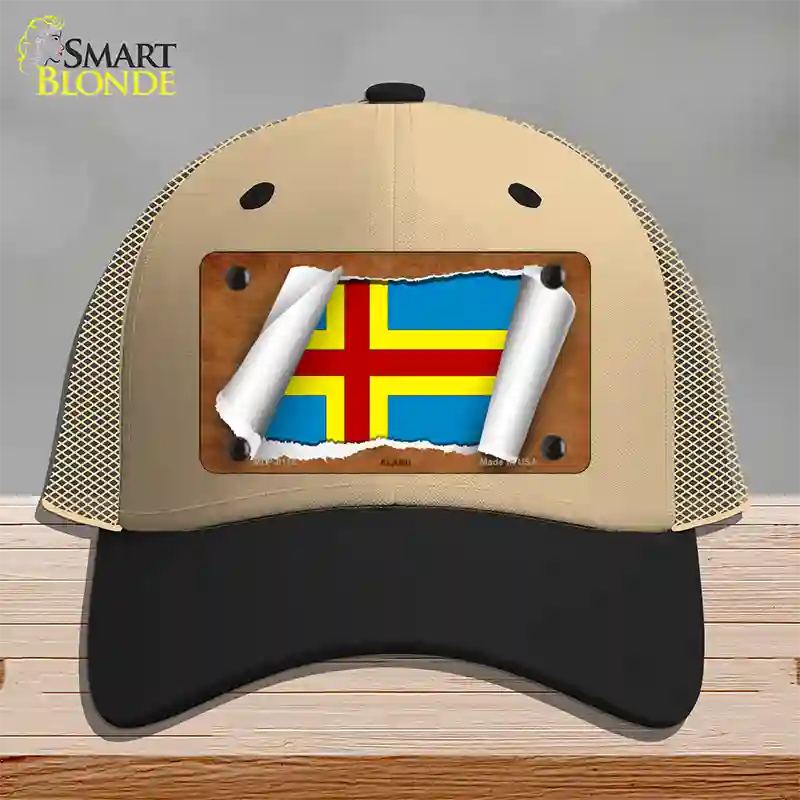 Aland Flag Scroll Novelty License Plate Hat Mesh / Khaki|Black