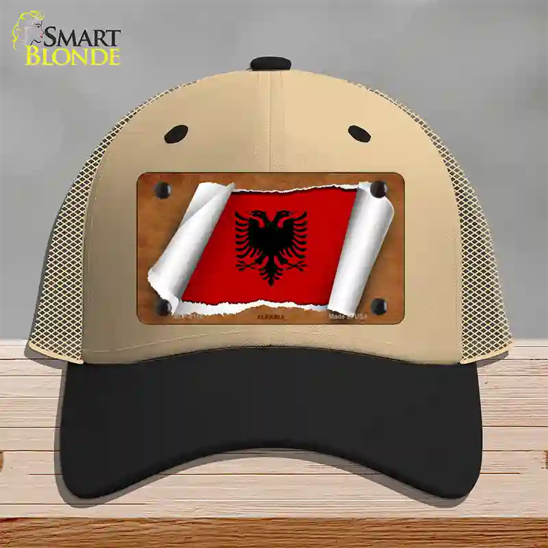 Albania Flag Scroll Novelty License Plate Hat Mesh / Khaki|Black