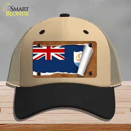 Anguilla Flag Scroll Novelty License Plate Hat Mesh / Khaki|Black