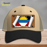 Antigua & Barbuda Flag Scroll Novelty License Plate Hat Mesh / Khaki|Black