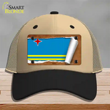 Aruba Flag Scroll Novelty License Plate Hat Mesh / Khaki|Black