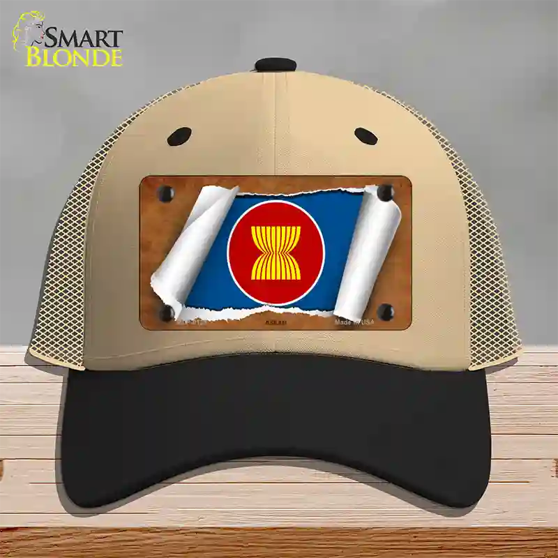 Asean Flag Scroll Novelty License Plate Hat Mesh / Khaki|Black