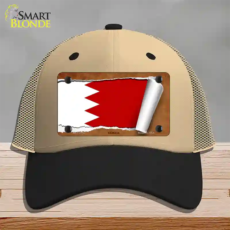 Bahrain Flag Scroll Novelty License Plate Hat Mesh / Khaki|Black