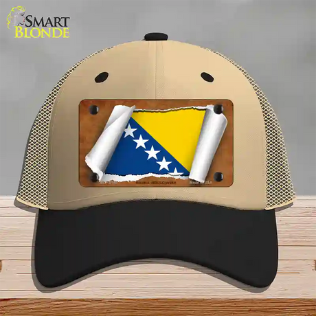 Bosnia-Herzegovina Flag Scroll Novelty License Plate Hat Mesh / Khaki|Black