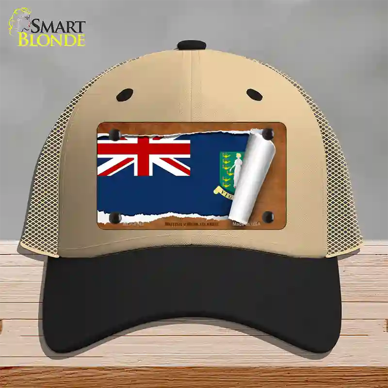 British Virgin Island Flag Scroll Novelty License Plate Hat Mesh / Khaki|Black