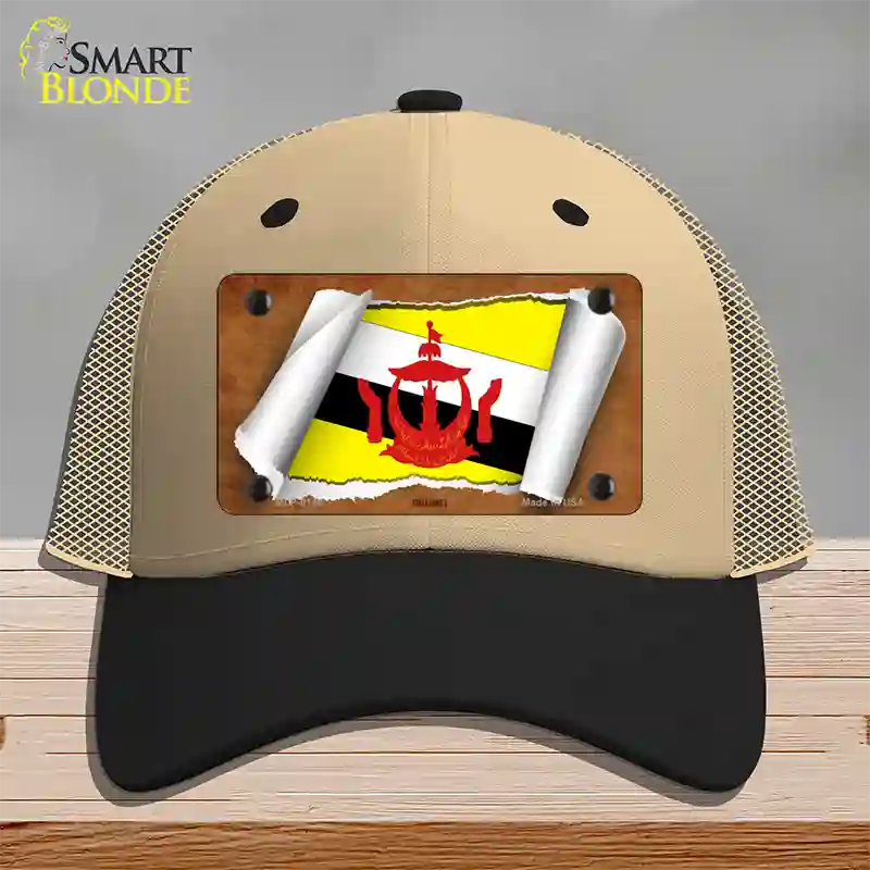 Brunei Flag Scroll Novelty License Plate Hat Mesh / Khaki|Black