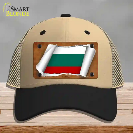 Bulgaria Flag Scroll Novelty License Plate Hat Mesh / Khaki|Black