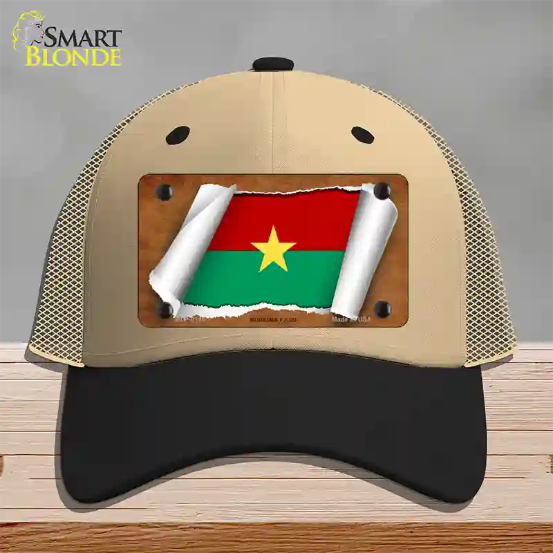 Burkina Faso Flag Scroll Novelty License Plate Hat Mesh / Khaki|Black