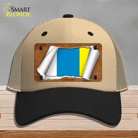 Canary Island Flag Scroll Novelty License Plate Hat Mesh / Khaki|Black