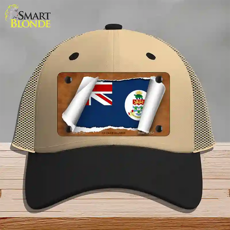 Cayman Islands Flag Scroll Novelty License Plate Hat Mesh / Khaki|Black