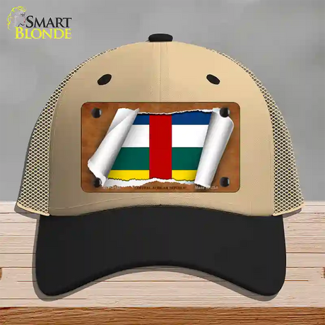 Central African Republic Flag Scroll Novelty License Plate Hat Mesh / Khaki|Black