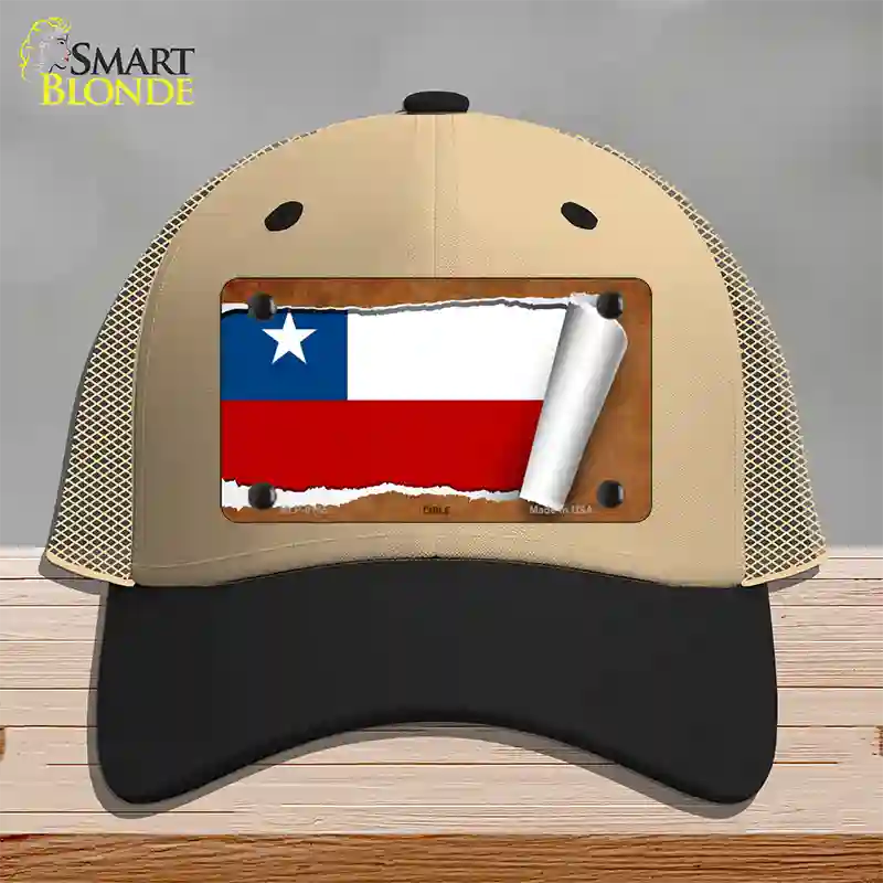 Chile Flag Scroll Novelty License Plate Hat Mesh / Khaki|Black