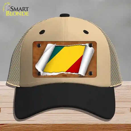 Congo Flag Scroll Novelty License Plate Hat Mesh / Khaki|Black