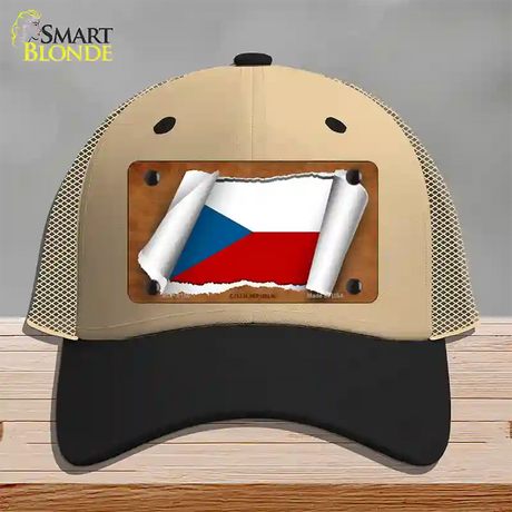 Czech Republic Flag Scroll Novelty License Plate Hat Mesh / Khaki|Black