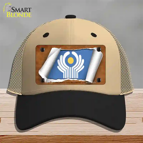 Commonwealth of Independent States Flag Scroll Novelty License Plate Hat Mesh / Khaki|Black