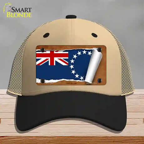 Cook Island Flag Scroll Novelty License Plate Hat Mesh / Khaki|Black